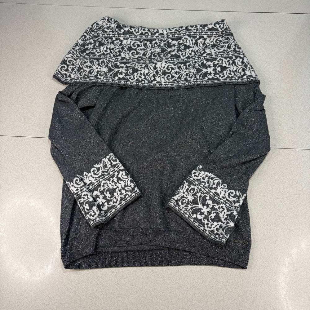 Anne Klein Women’s Cowl Neck Gray and Silver Glitter Sweater Size XL